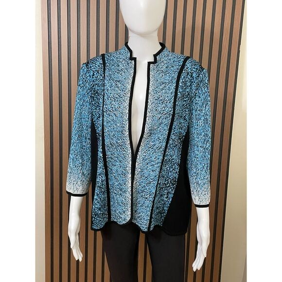Ming Wang Women's L Blue Jacket Acrylic Suit Knit Textured Zip-Up Office Church - Picture 1 of 8